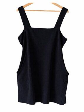 Black Square Neck Mini Dress XL Pockets Sleeveless Tank Dress